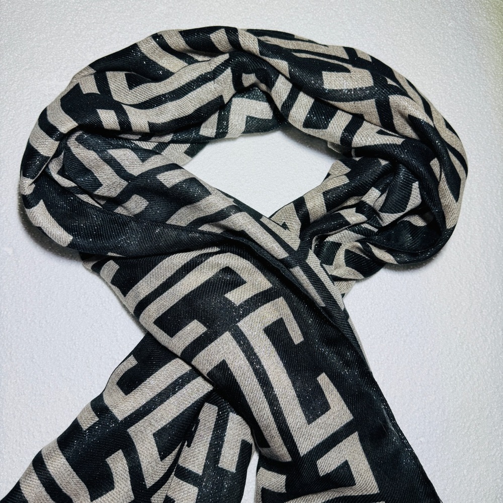 ALDO Geometric Shimmer Black & Beige Scarf Wrap Shawl 90cm x 180cm